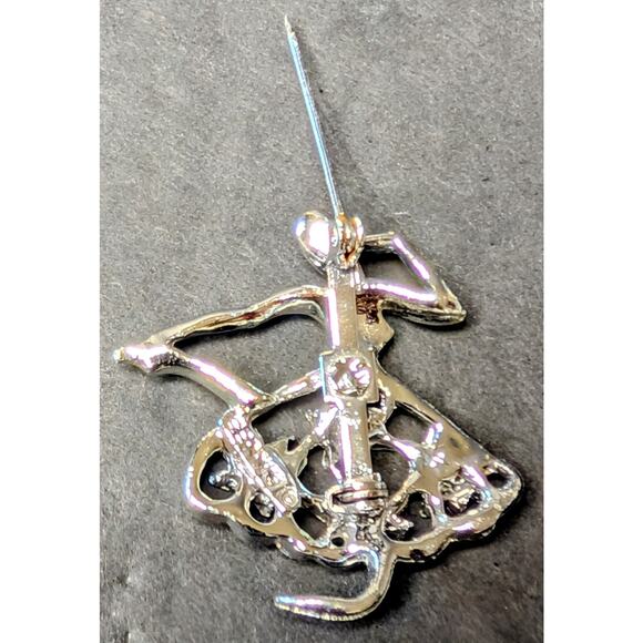 Vtg Ballerina Silvertone Pin Brooch 1.5" GERRY'S SIGNED Blue Rhinestones Dancer - Picture 3 of 7